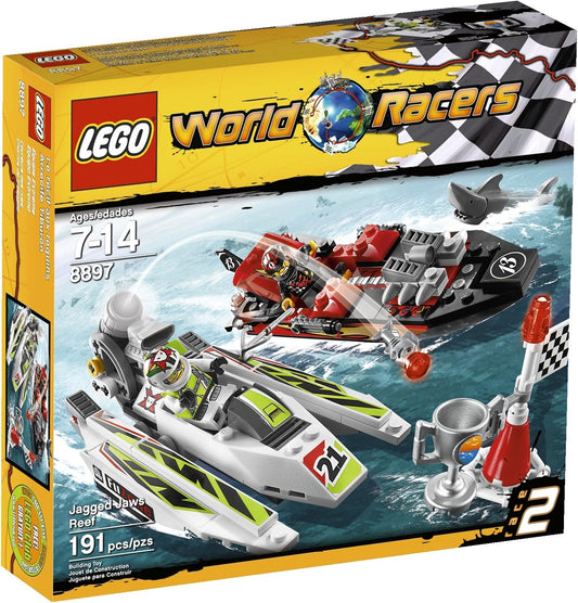 Built green and red race boats with shark, buoy and driver figures