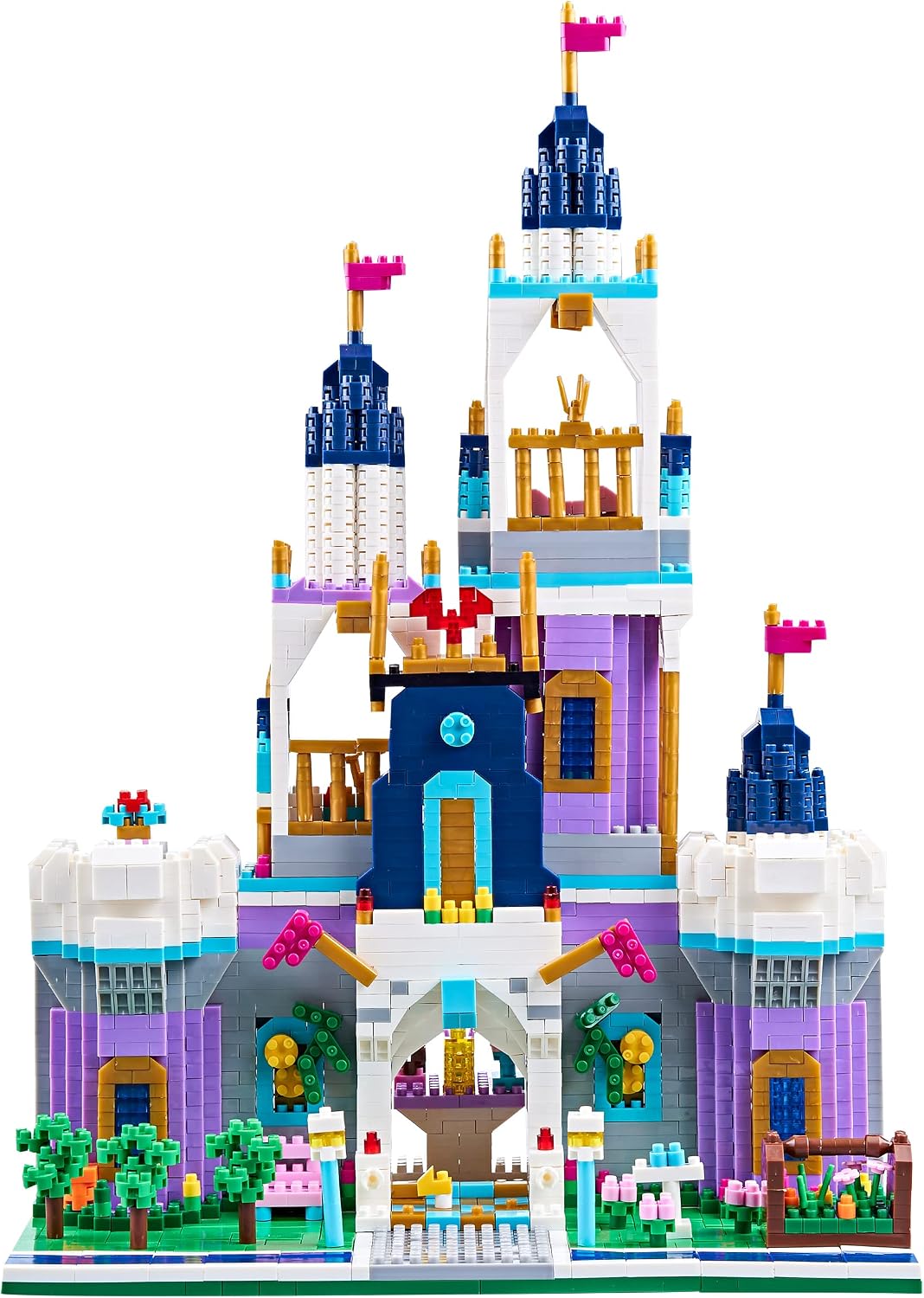 Micro block fairytale castle surrounded by colorful flowers – view 2