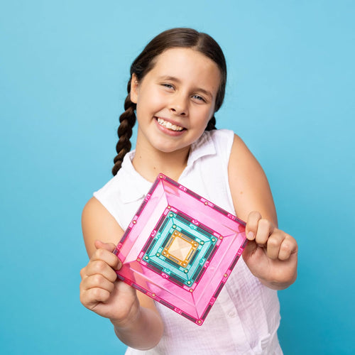 Pastel magnetic tiles built into arched portal shapes