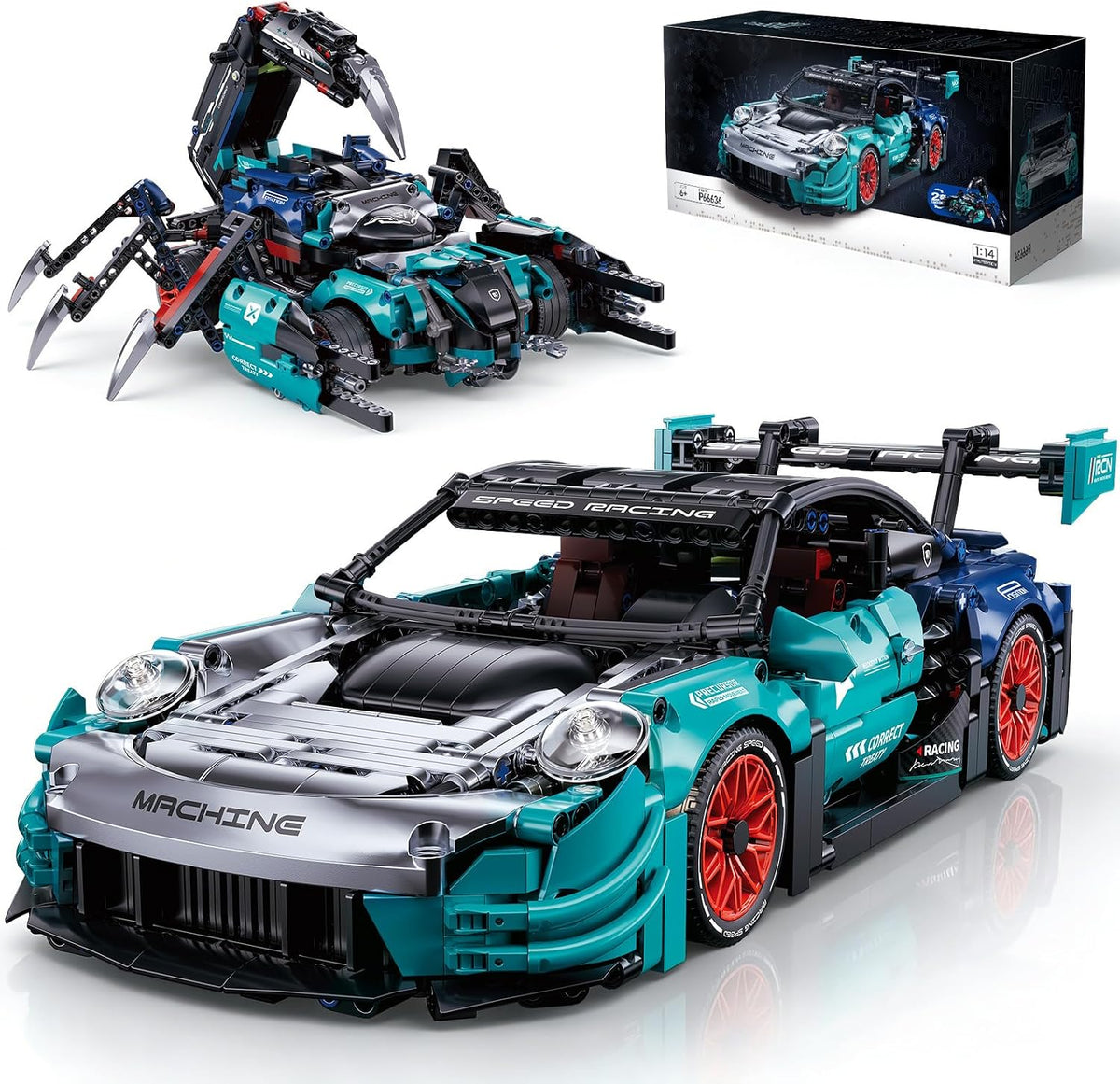 Brick-built cyberpunk blaster with exposed gears and glowing LED chassis – view 2