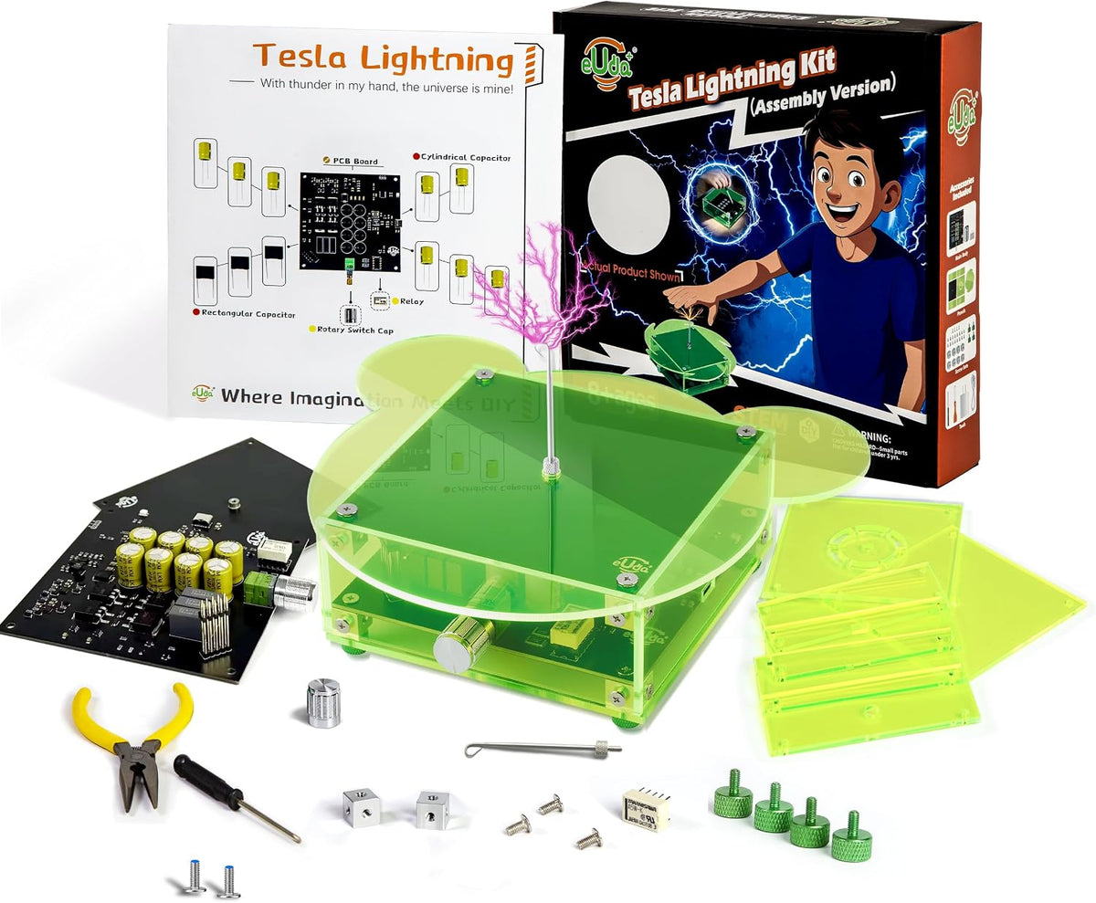 Assembled mini lightning generator kit with transparent grey fire wheel housing – view 2