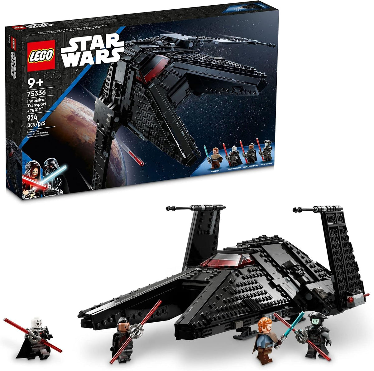 Brick-built pursuit starship with folding wings and figures – view 2