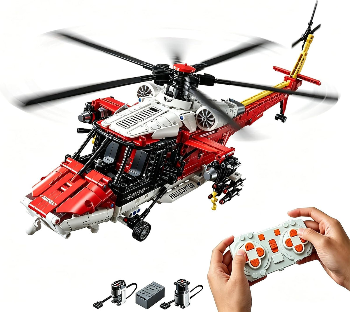 Brick-built military helicopter with motor-driven rotors – view 2