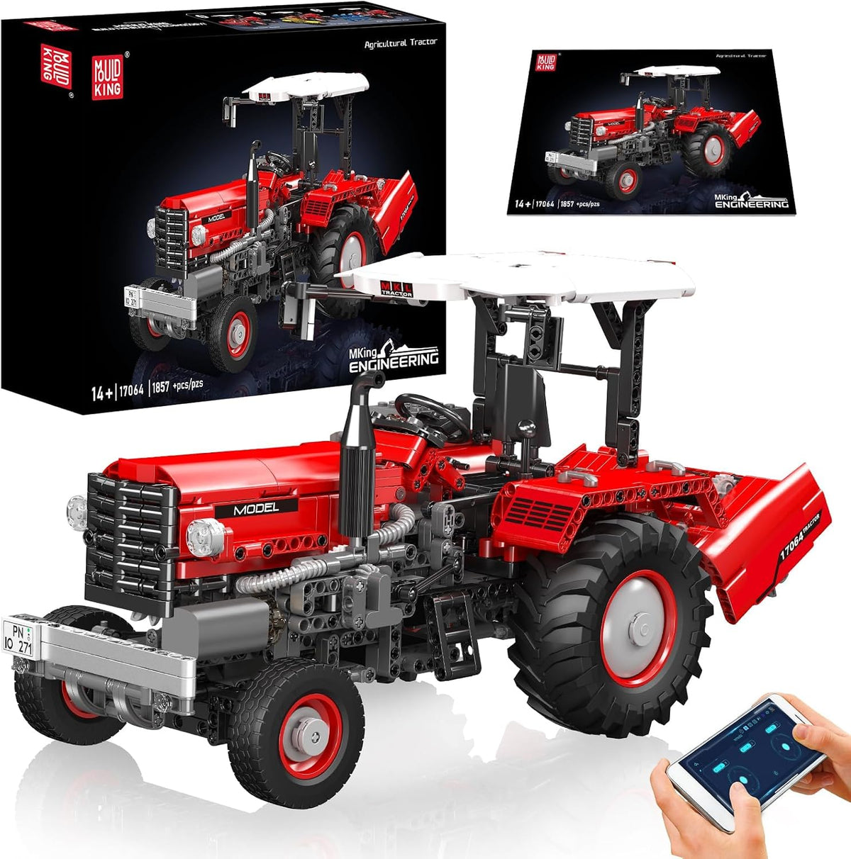Large brick-built farm tractor with big tires and enclosed cabin