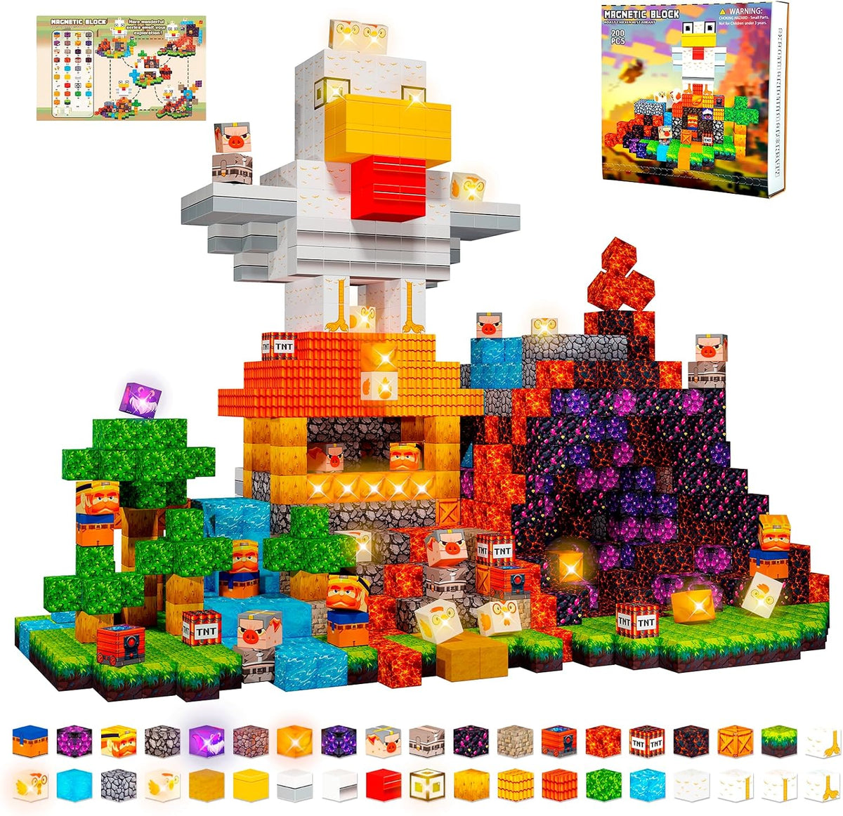 Magnetic 0.8-inch cube blocks built into a lava dig scene – view 10