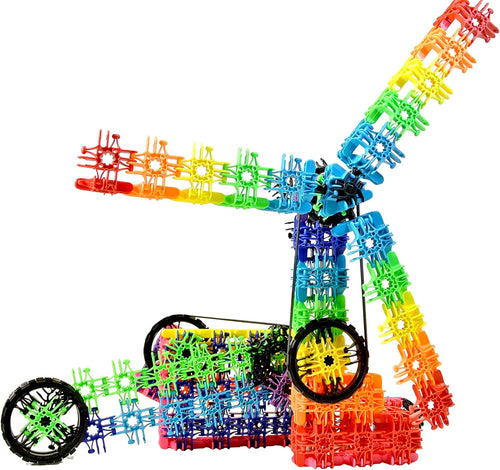 Rainbow snap-hinge building blocks linked into a flexible moving shape