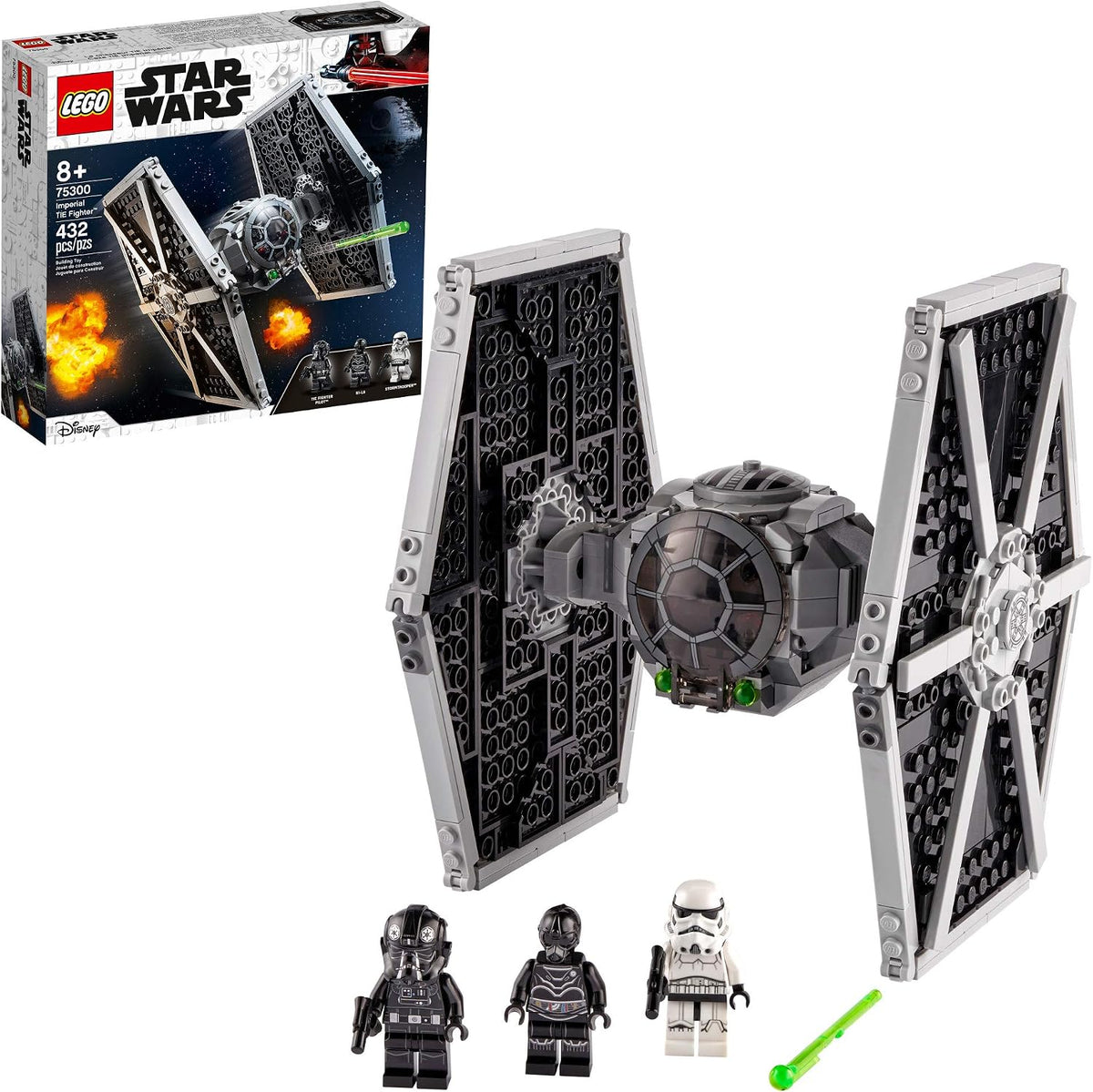 Gray twin-wing space fighter brick model with round cockpit