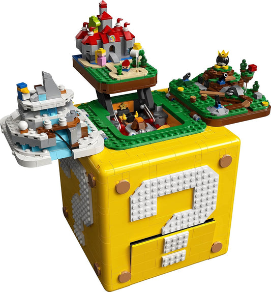 Built question block brick model with micro figures