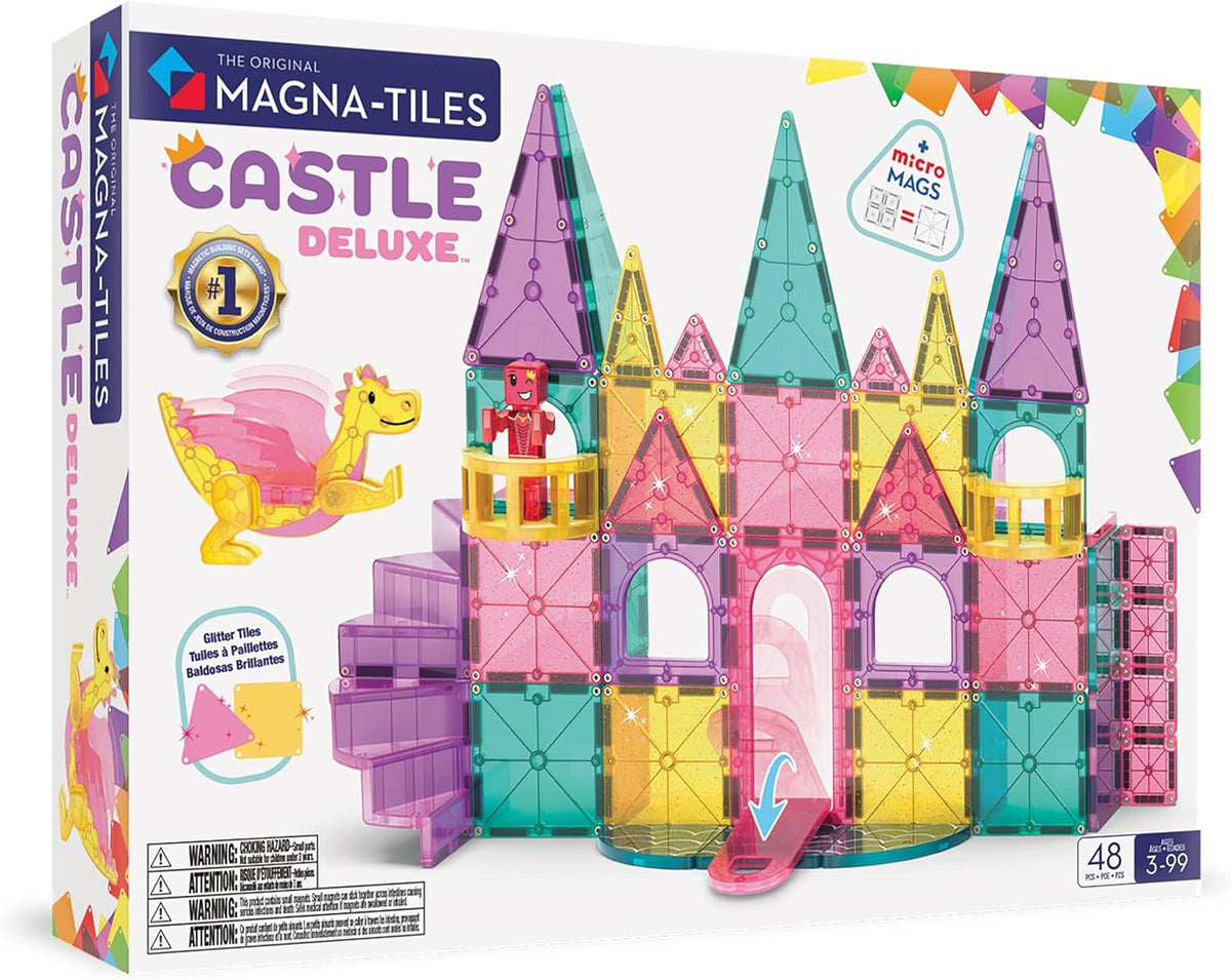 Magnetic tile castle with towers and gate