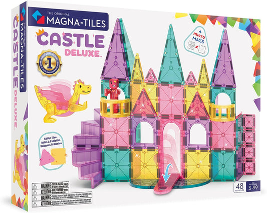 Magnetic tile castle with towers and gate