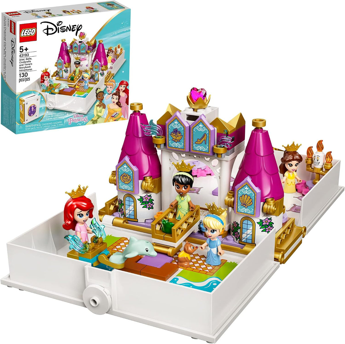 Open brick storybook with a micro castle, golden bridge and mini-doll figures