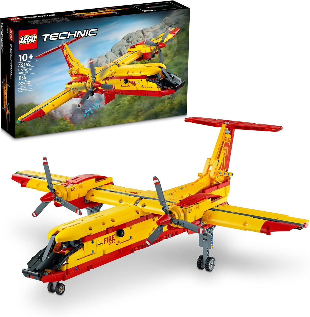 Brick-built engineering fire plane with propellers and open water hatch