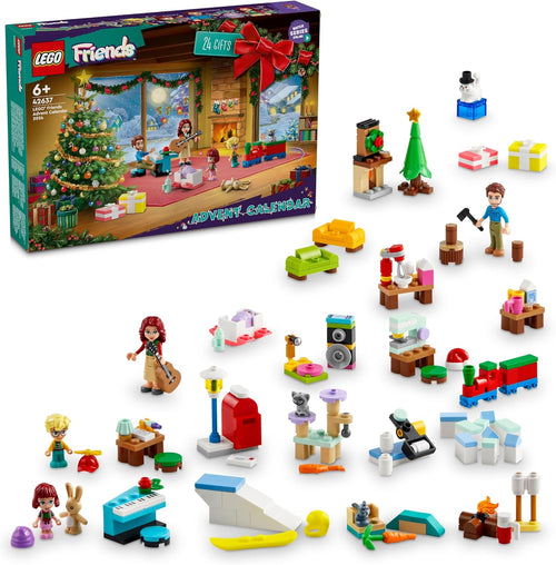 Advent calendar with small festive brick builds, family mini figures and a snow cat