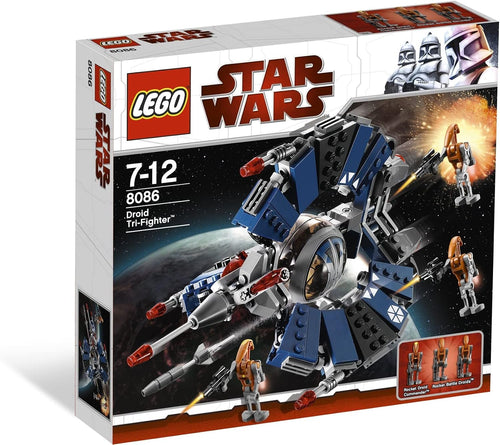 Three-wing robot starfighter brick model with robot figures