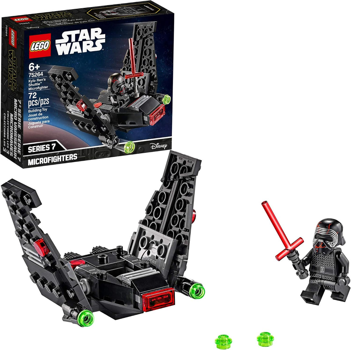 Mini sci-fi command shuttle brick model with tall adjustable wings
