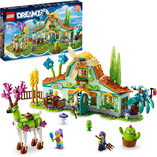 Brick fantasy farm stable with windmill, barn and articulated deer figure