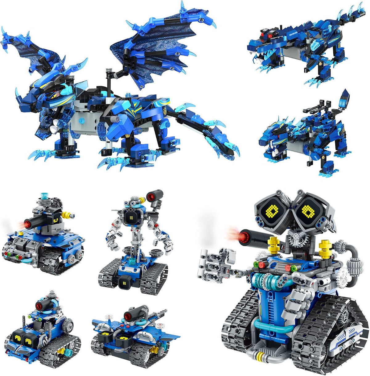 Brick-built water dragon and programmable robot with remote controls