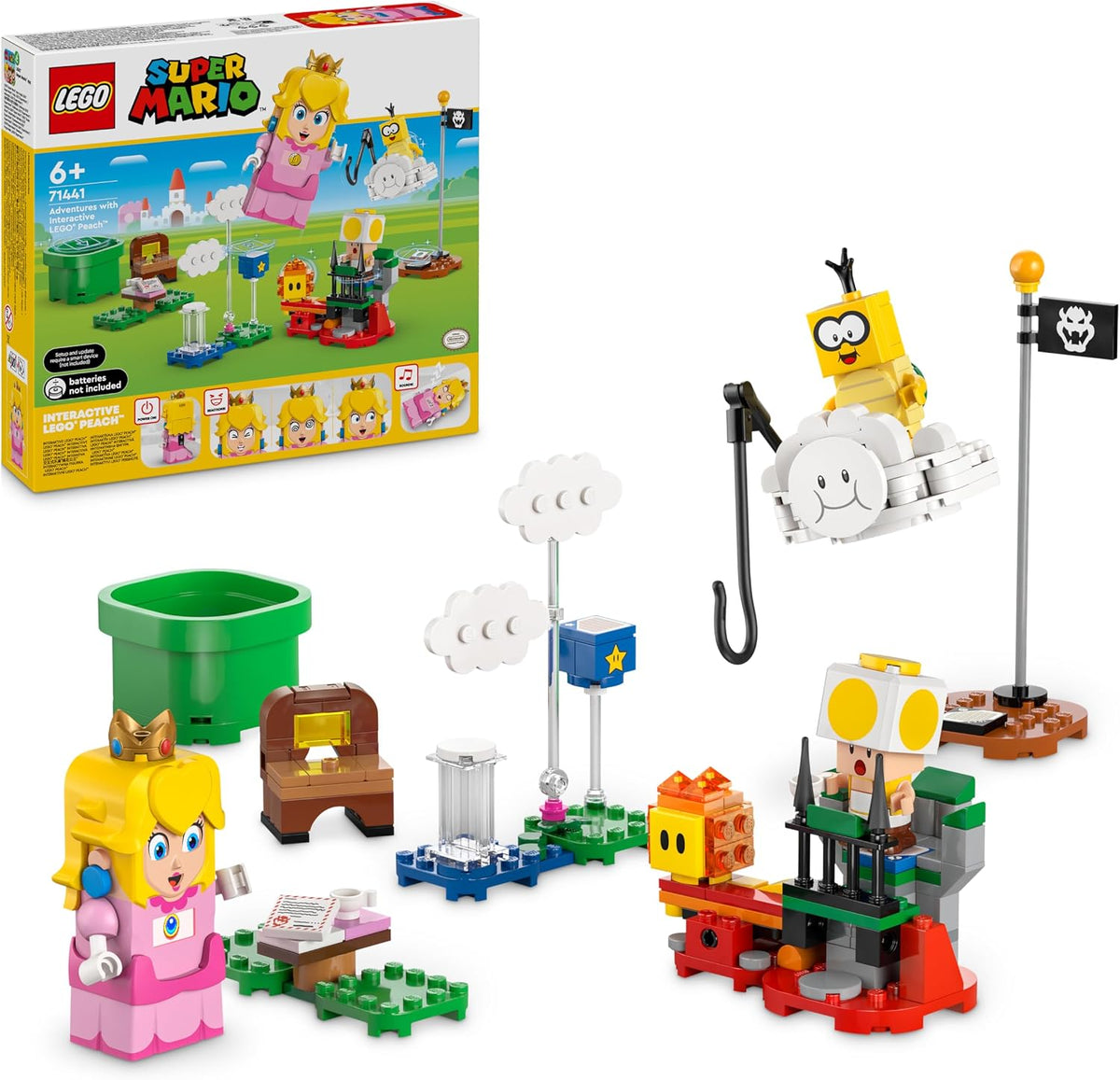 Built platform adventure course with interactive hero figure, start pipe and goal pole – view 2