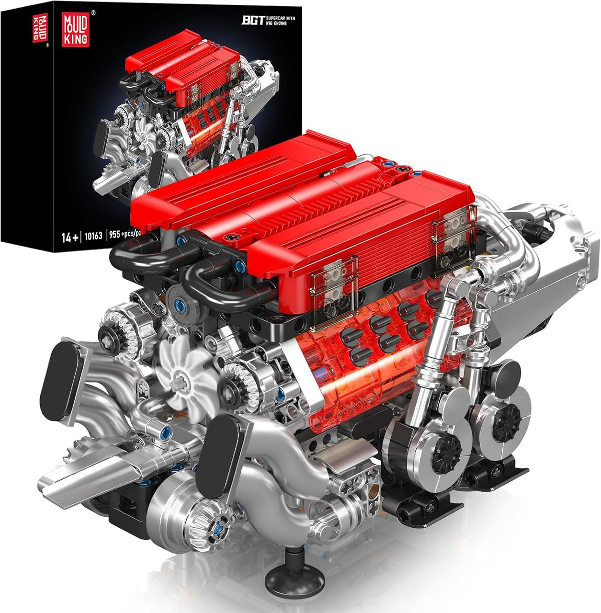 Brick-built 16-cylinder engine model with visible pistons and electric drive – view 2