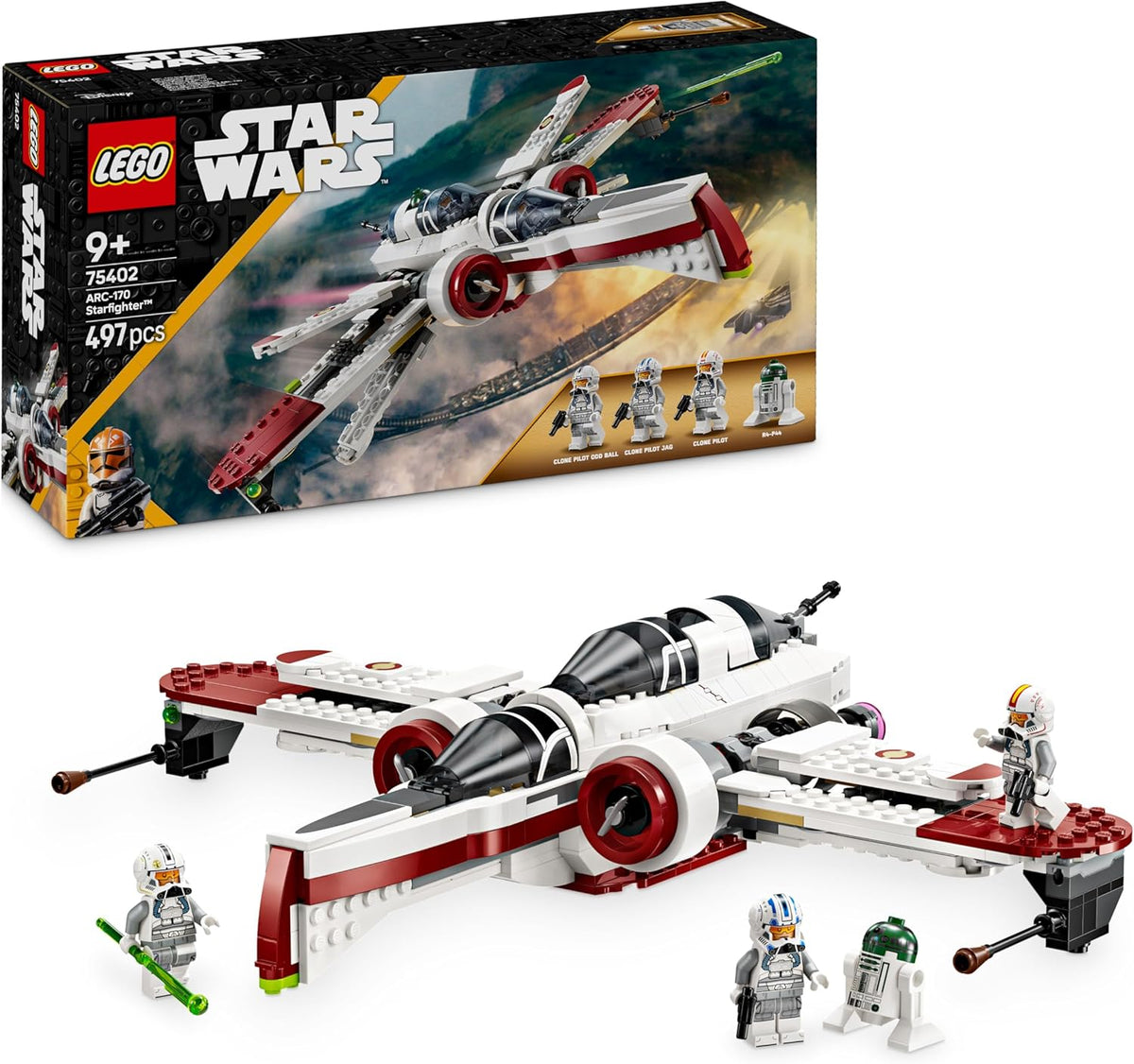 Built starfighter with armored hunter, mechanic, creature and droid figures – view 3