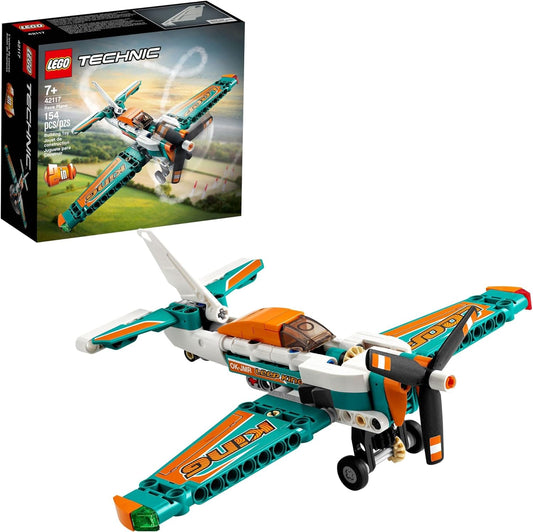 Brick-built stunt race plane with spinning propeller