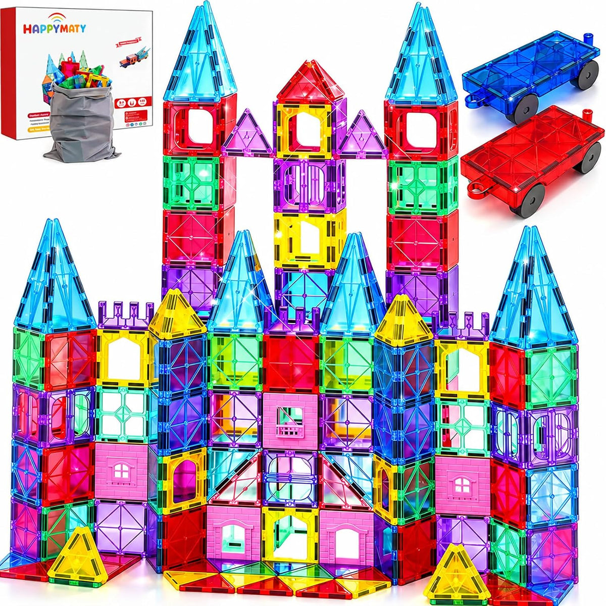 Colorful magnetic tiles built into 3D towers and houses – view 6