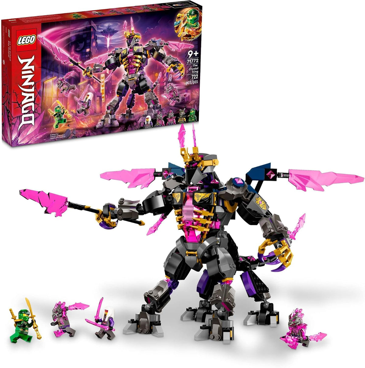 Brick-built crystal centaur creature with wings and sword facing a ninja figure – view 2