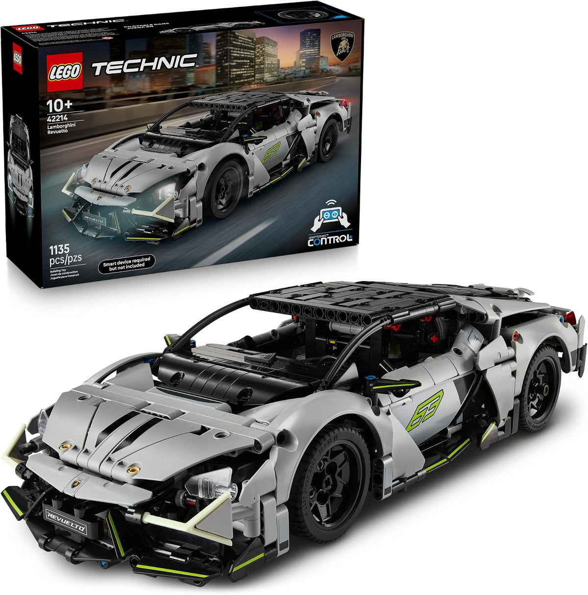 Green brick-built Italian hypercar with angular body and glowing headlights
