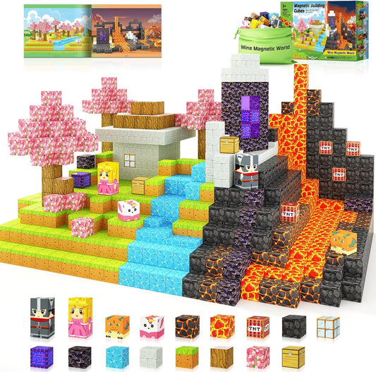 Translucent magnetic tiles built into a colorful tower