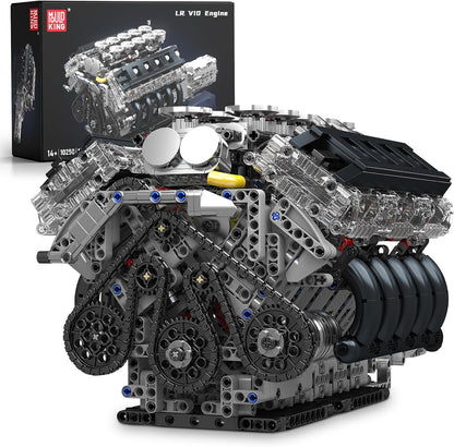 Brick-built V8 engine model with stick shift and motor – view 4