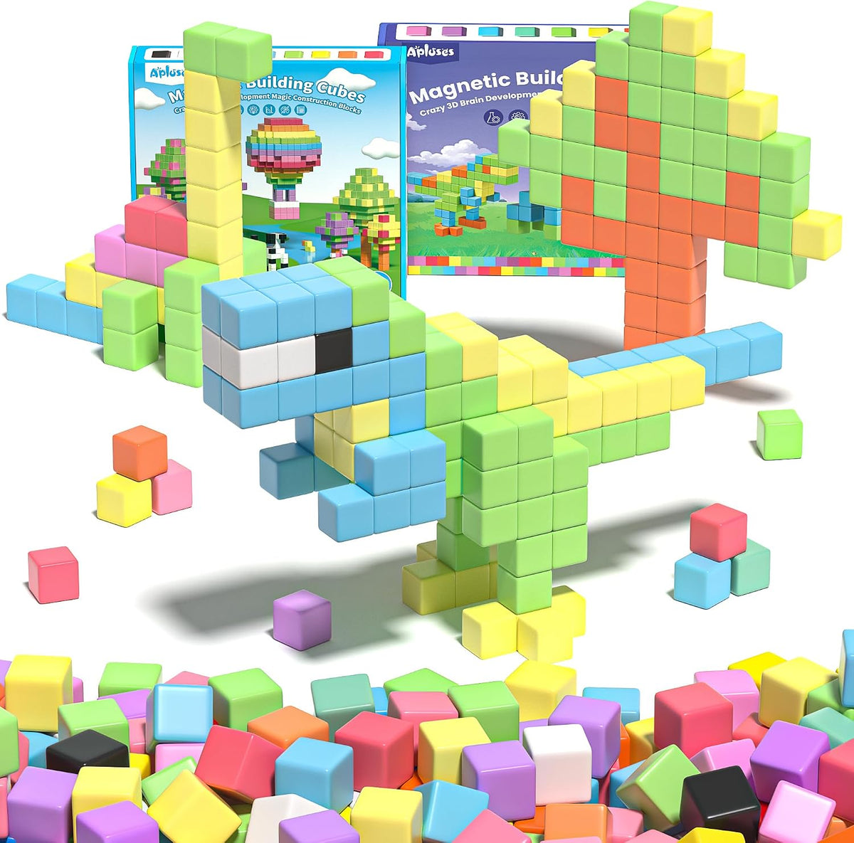Colorful magnetic cubes stacked into a small tower