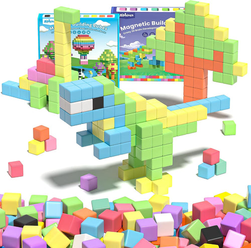 Colorful magnetic cubes stacked into a small tower