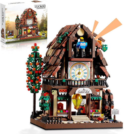 Brick-built cuckoo clock house model on a shelf