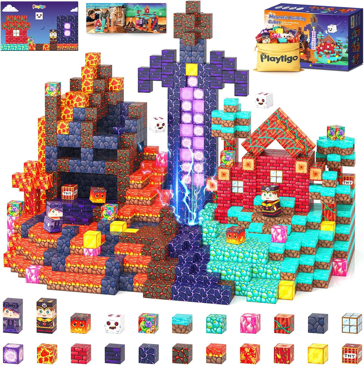 Magnetic mine-themed block cubes built on a magnet board