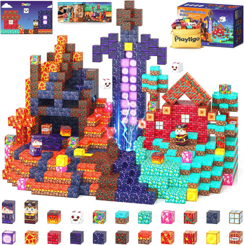 Magnetic mine-themed block cubes built on a magnet board