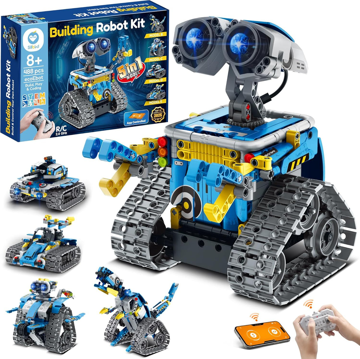 Brick-built wheeled robot with remote control and smartphone app – view 3