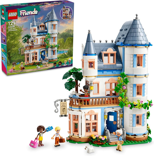 Built three-tier castle guest house with rooms, balcony and mini doll figures