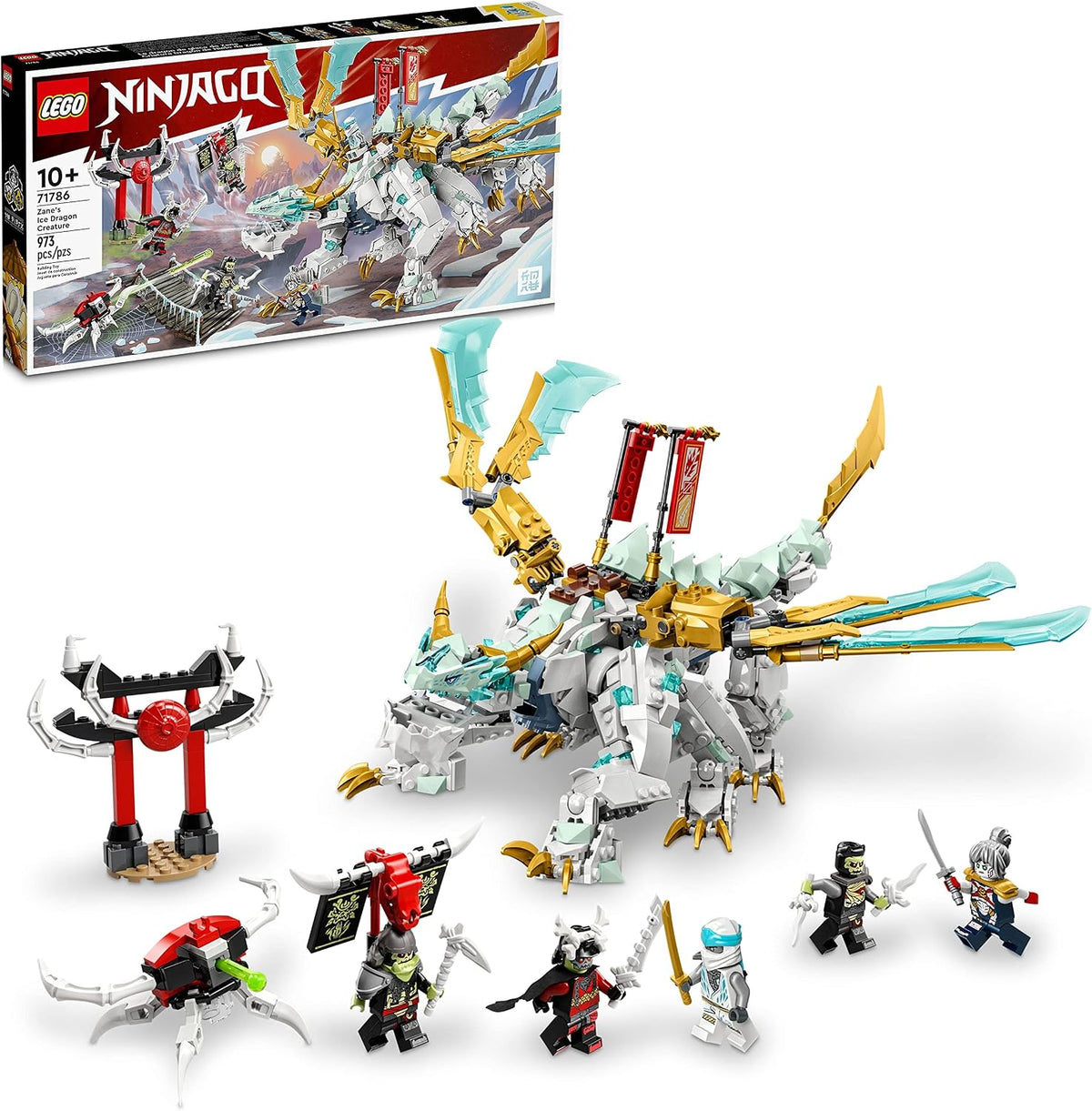 Brick-built ice dragon creature with warrior and skeleton figures – view 2