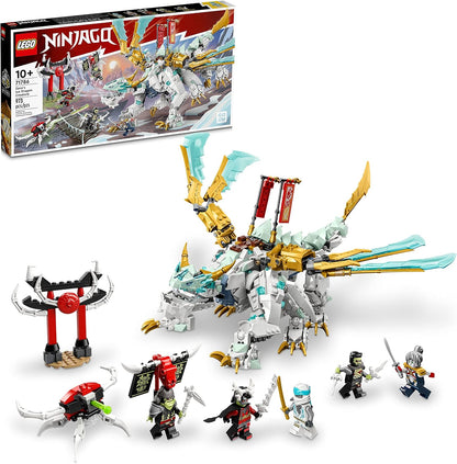 Brick-built ice dragon creature with warrior and skeleton figures – view 2