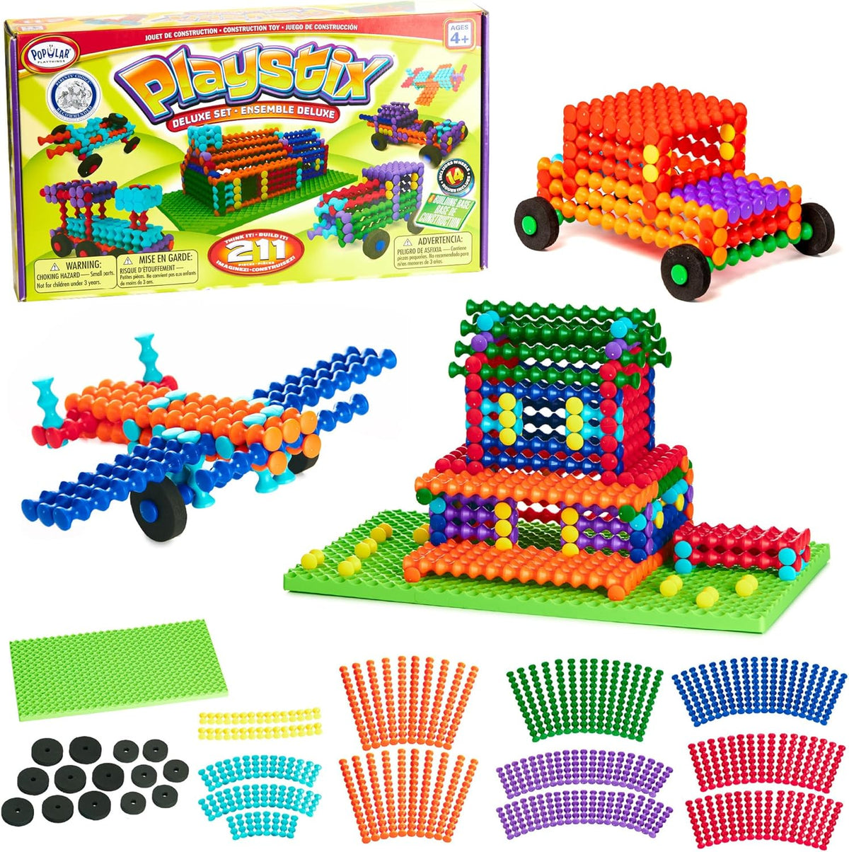 Colorful interlocking building sticks forming a vehicle