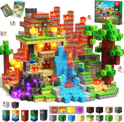 Magnetic cube blocks built into a small glowing house – view 3