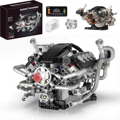 Transparent V12 engine model with visible pistons and lighting – view 2