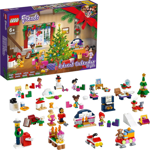 Advent calendar with small brick-built sleigh, piano, robot and kitchen builds