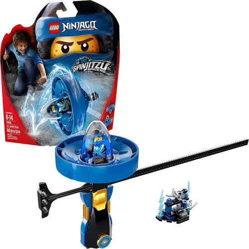 Blue ninja figure on a brick spinner with ripcord launcher