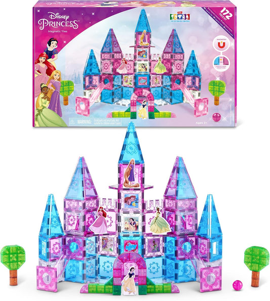 Tall magnetic tile royal castle decorated with princess stickers