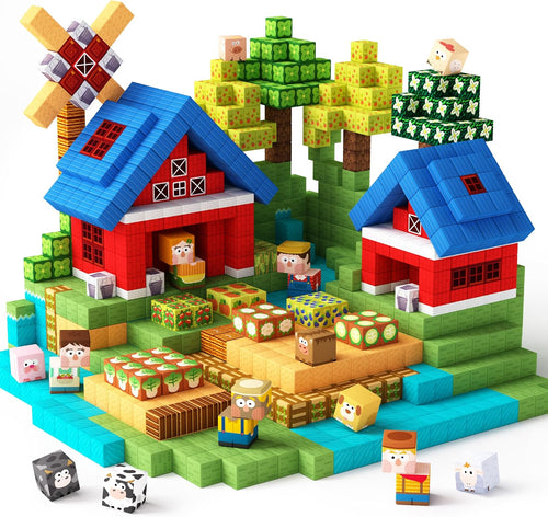 Magnetic block farm with barn and animal figures