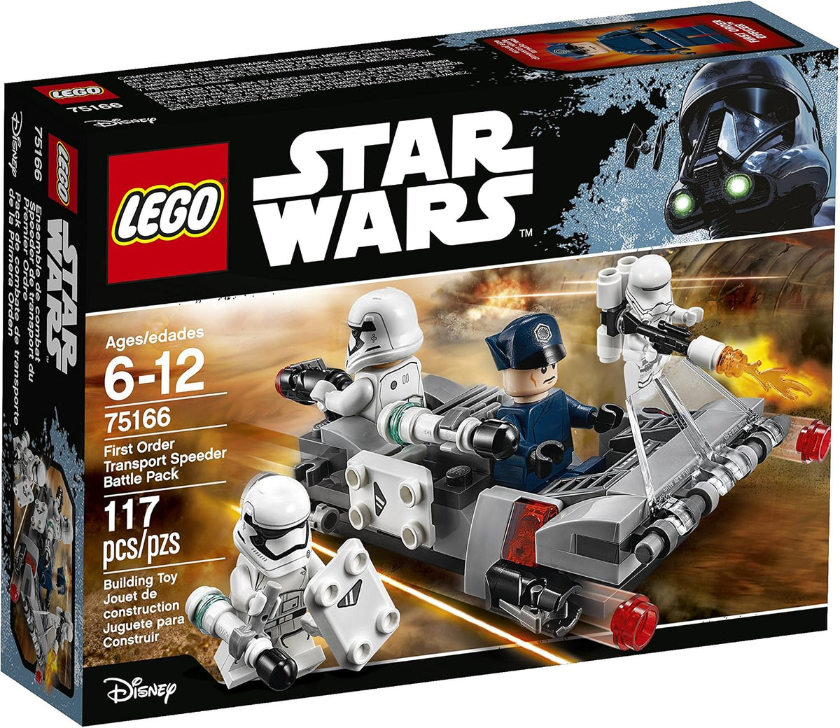 Brick-built white and black transport speeder with four trooper minifigures