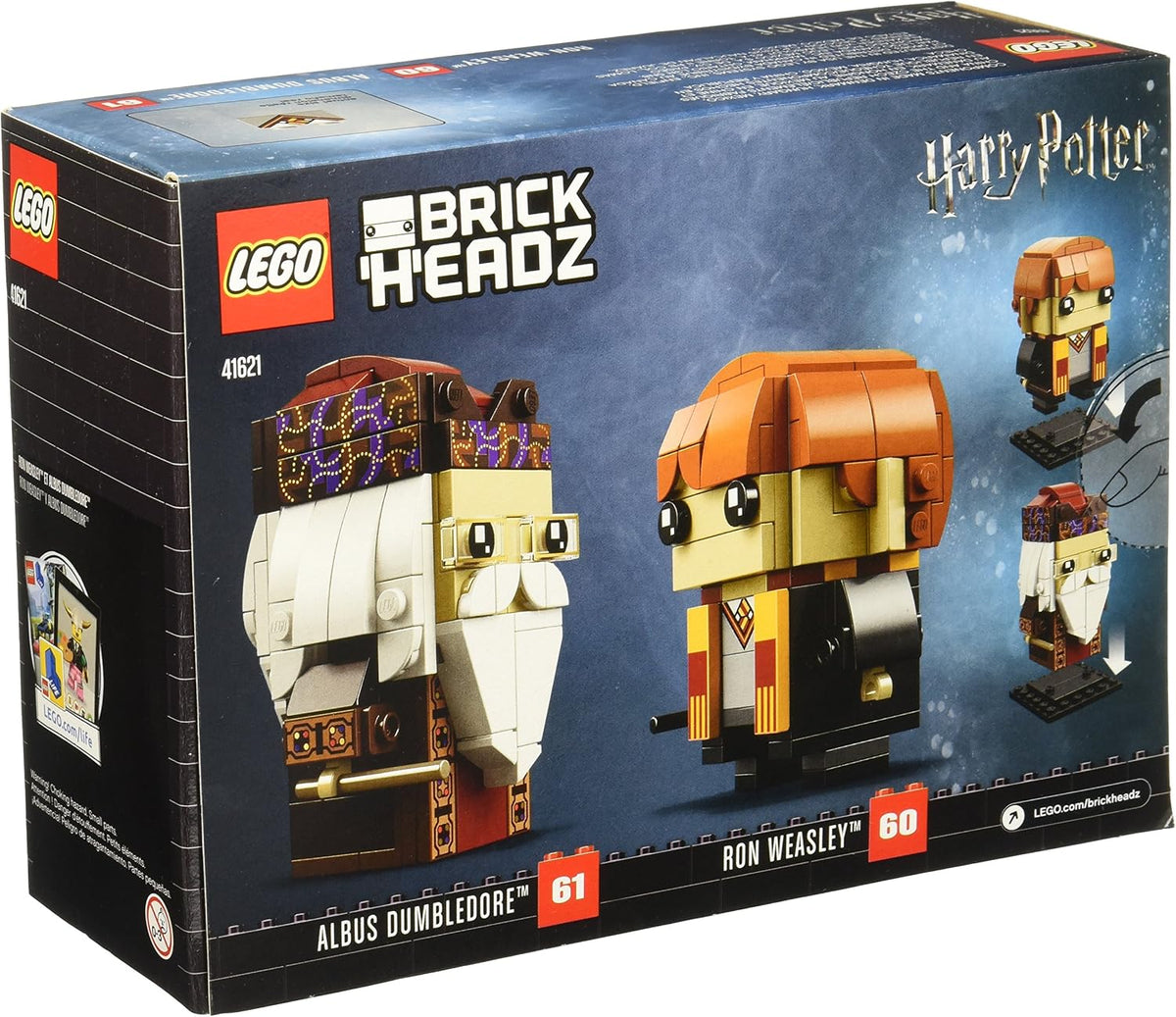 Two square-head brick wizard figures, one with ginger hair and one with gray beard