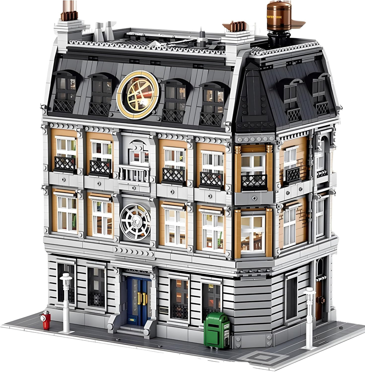 Brick-built modular city sanctuary building with magic library