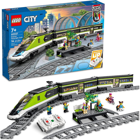 White and red brick bullet train with dining car on curved track beside a platform
